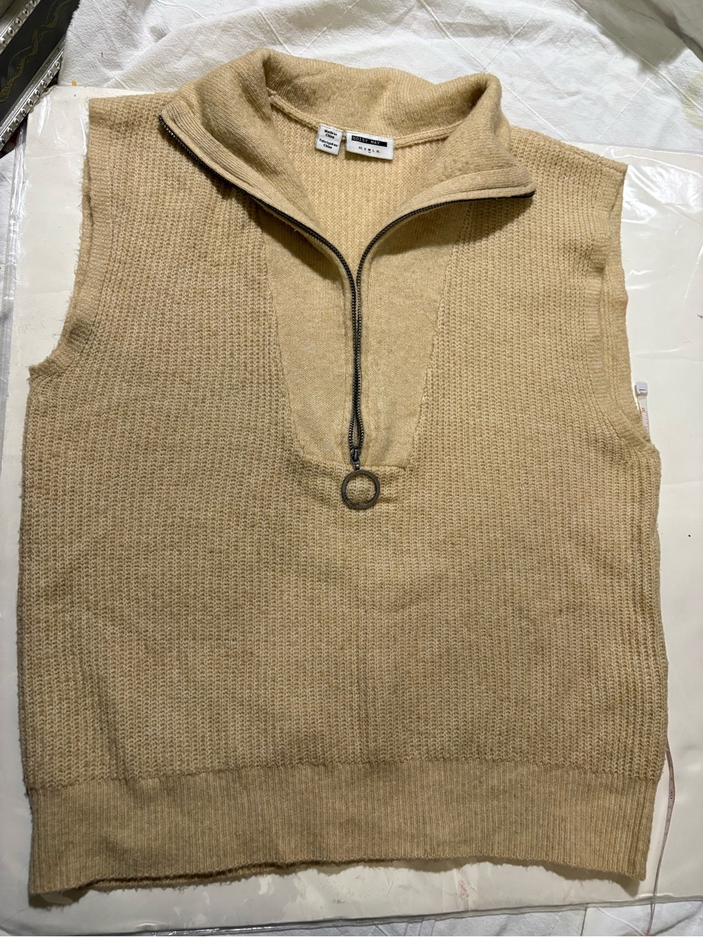 1//2 zip Noisy may V-Neck Tan Sweater Vest